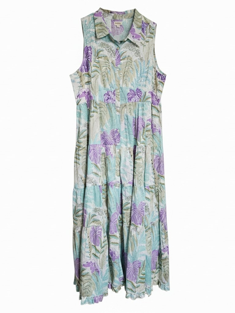 POL Sleeveless Mint Maxi Dress with Lavender Floral Print - Picture 3 of 4